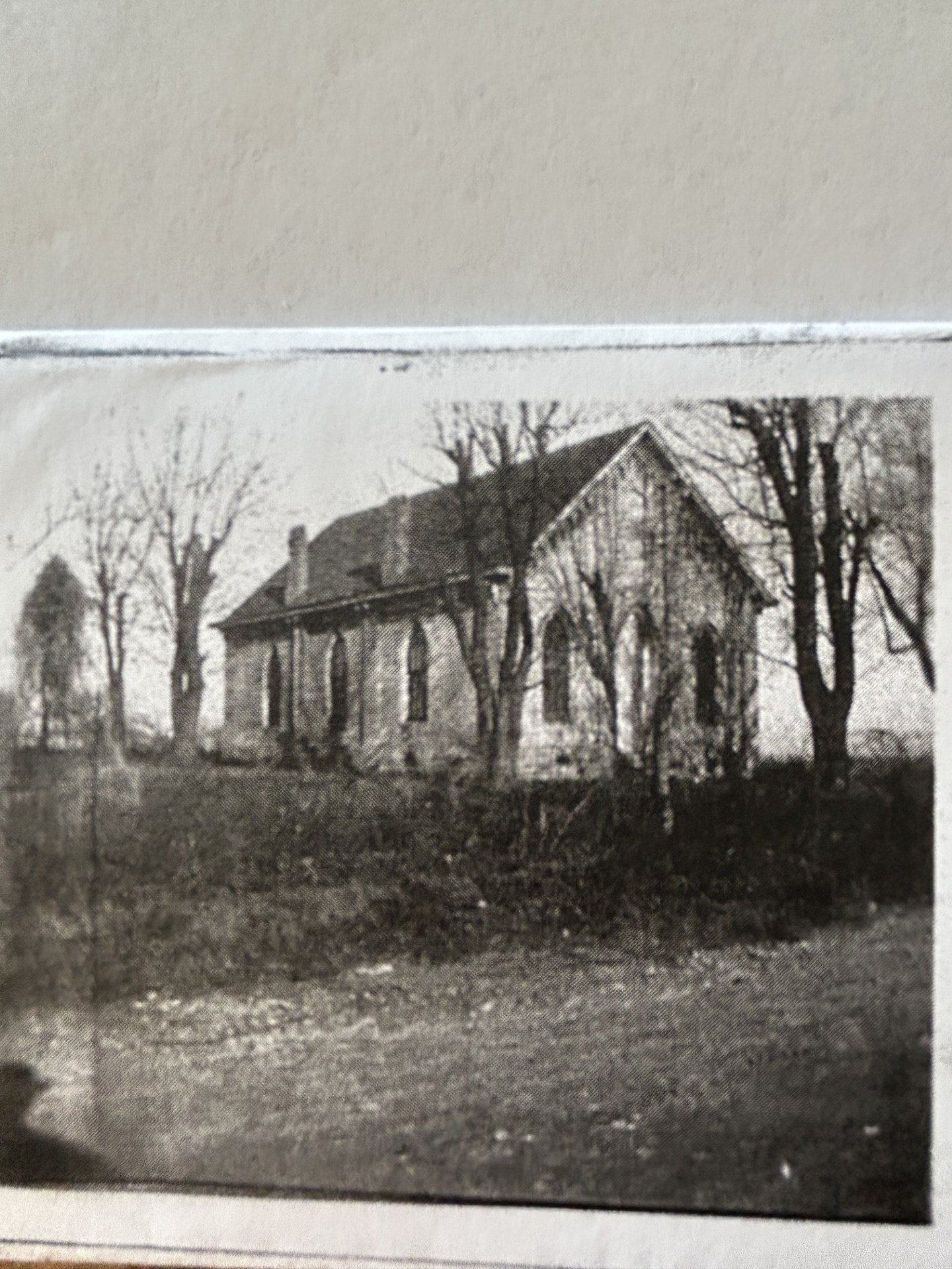 Historic black-and-white photograph of the original Salem Presbyterian Church building
