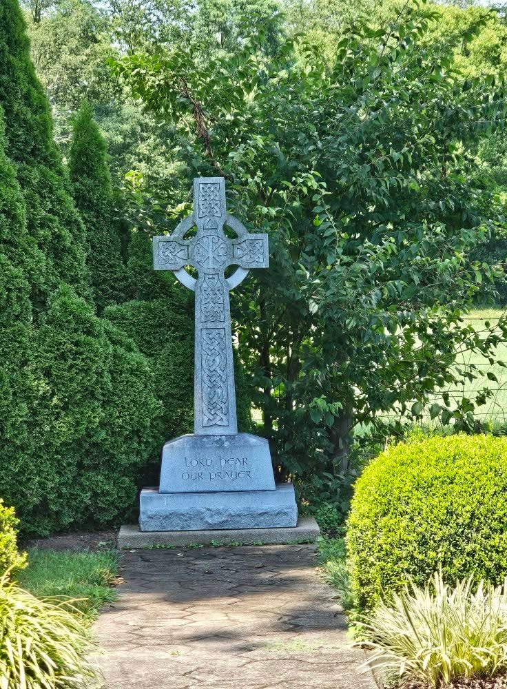 Celtic stone cross inscribed 'Lord Hear Our Prayer' in the Salem Presbyterian Church prayer garden